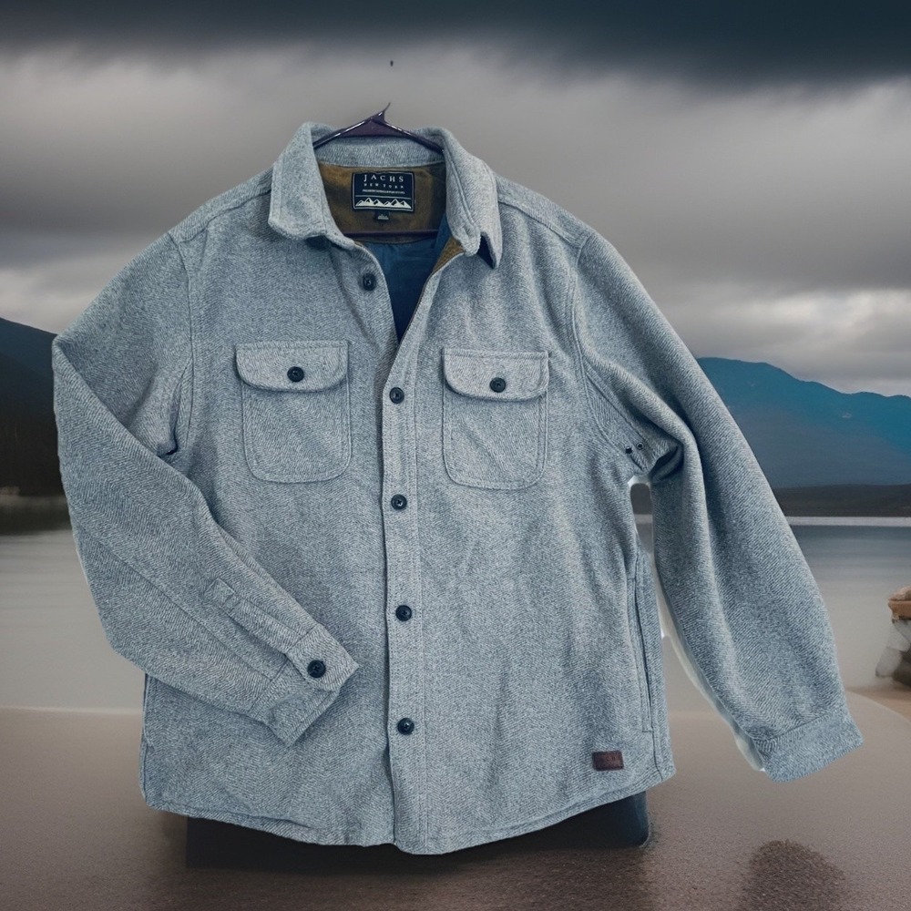 JACHS New York Jacket Men's L Gray Wool Blend Shacket Button Front Pockets Lined